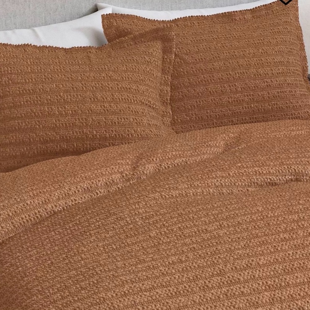 Linery & Co. 100% Cotton Reversible Honeycomb Waffle / Percale Duvet Cover Set - Picture 3 of 8